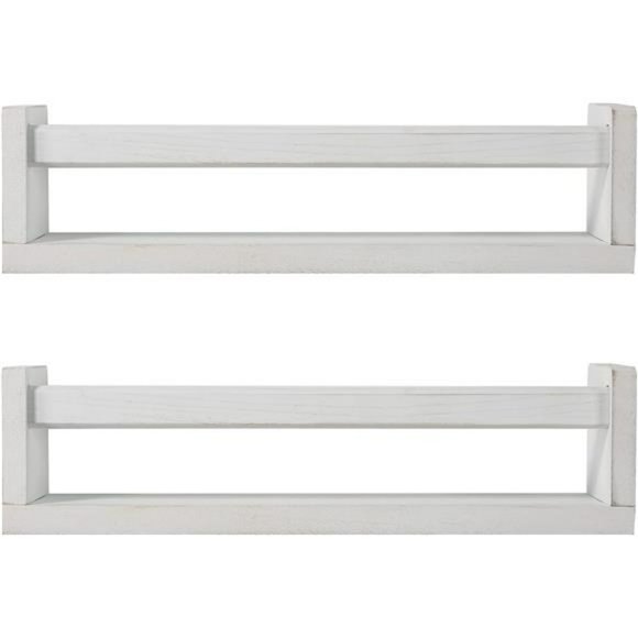 Nursery Book Shelves, Set of 2 Wood Floating Book Shelves for Kids, Rustic White - Picture 7 of 12